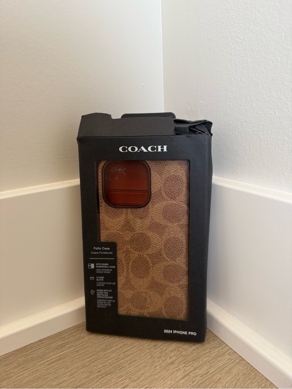 Coach Brown Signature Folio Case with Tan Monogram iPhone 15 pro